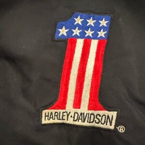 Harley-Davidson USA Flag Bomber Jacket Mens XL Black Nylon 2004 USA